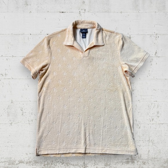 H&M Other - H&M Terry Polo Yellow Size M Palm Tree AOP Beach‎ Short Sleeve